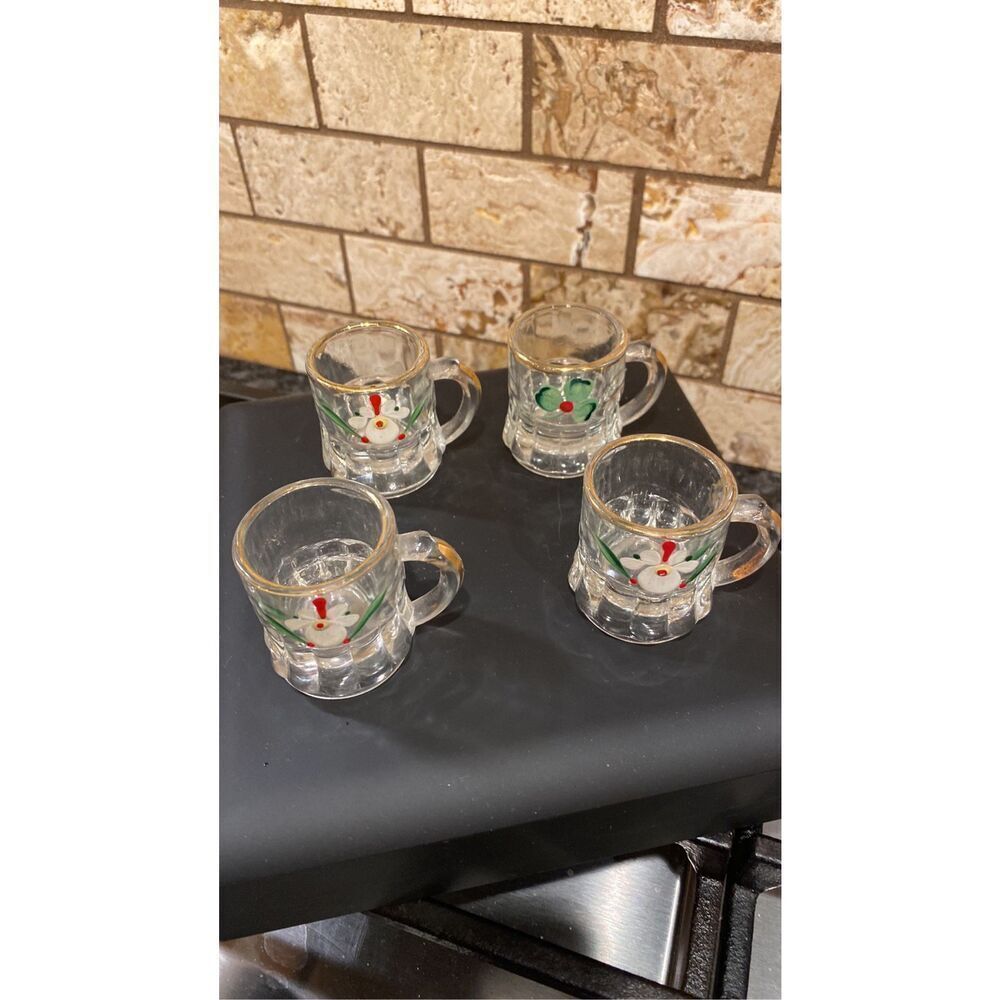 Federal Vintage Glass Mini Beer Mugs Handpainted